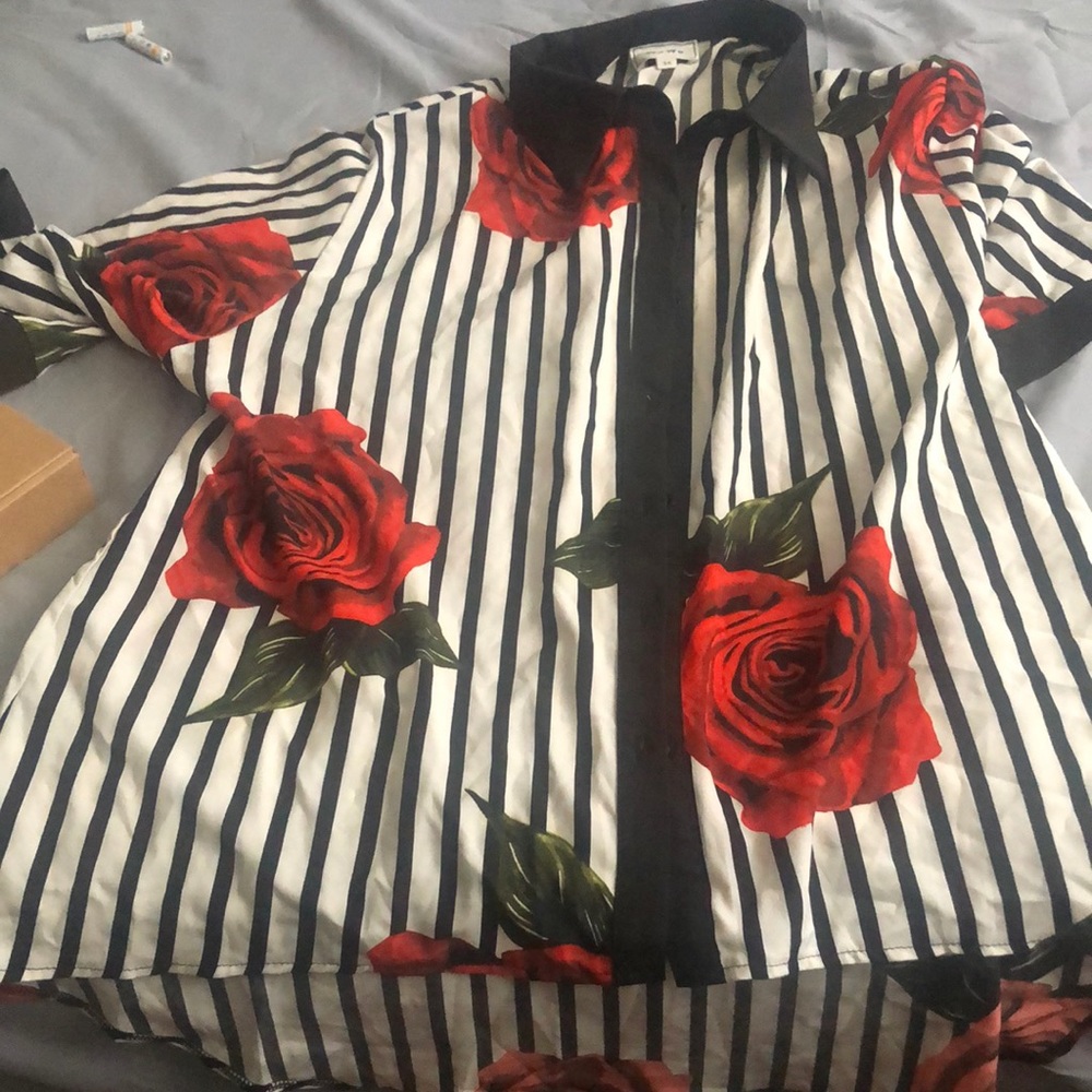 Floral - striped hi low button up